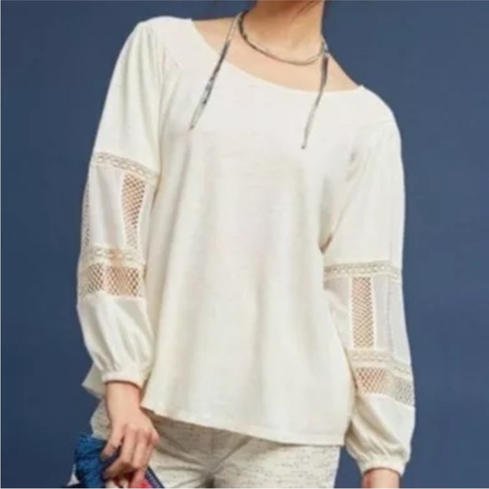 Anthropologie Guest Editor crochet boho peasant long sleeve knit top xs